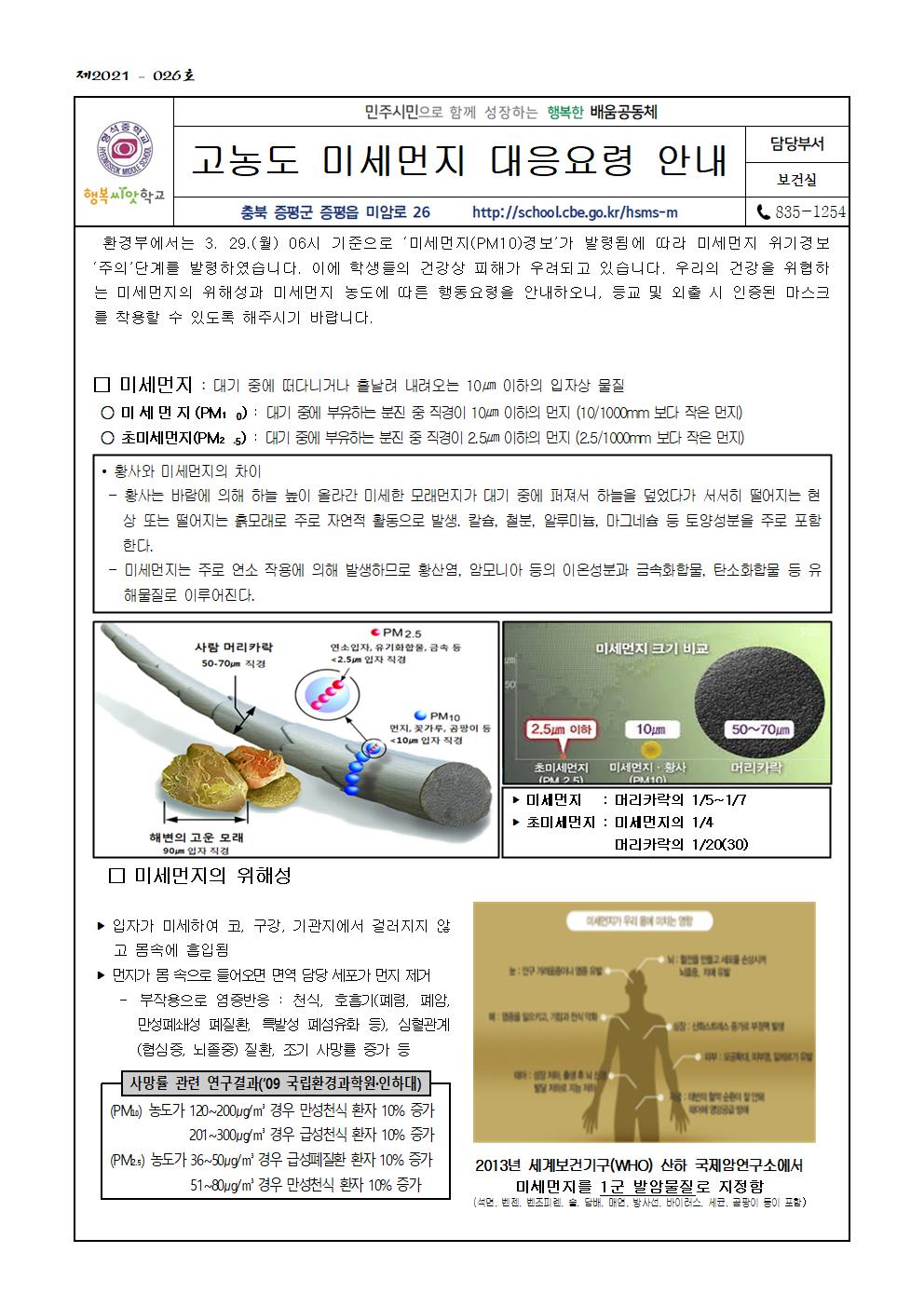 고농도 미세먼지 대응요령 안내(가정통신문)001